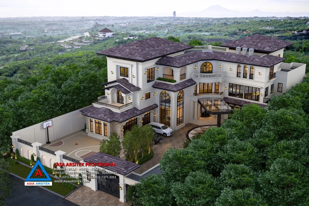 Tampak Atas Jasa Arsitek Desain Rumah Mewah Mediterania 3 Lantai di Tangerang, jasa desain rumah, jasa arsitek rumah, jasa desain interior, jasa desain rumah Tangerang, jasa arsitek rumah Tangerang, jasa arsitek Tangerang