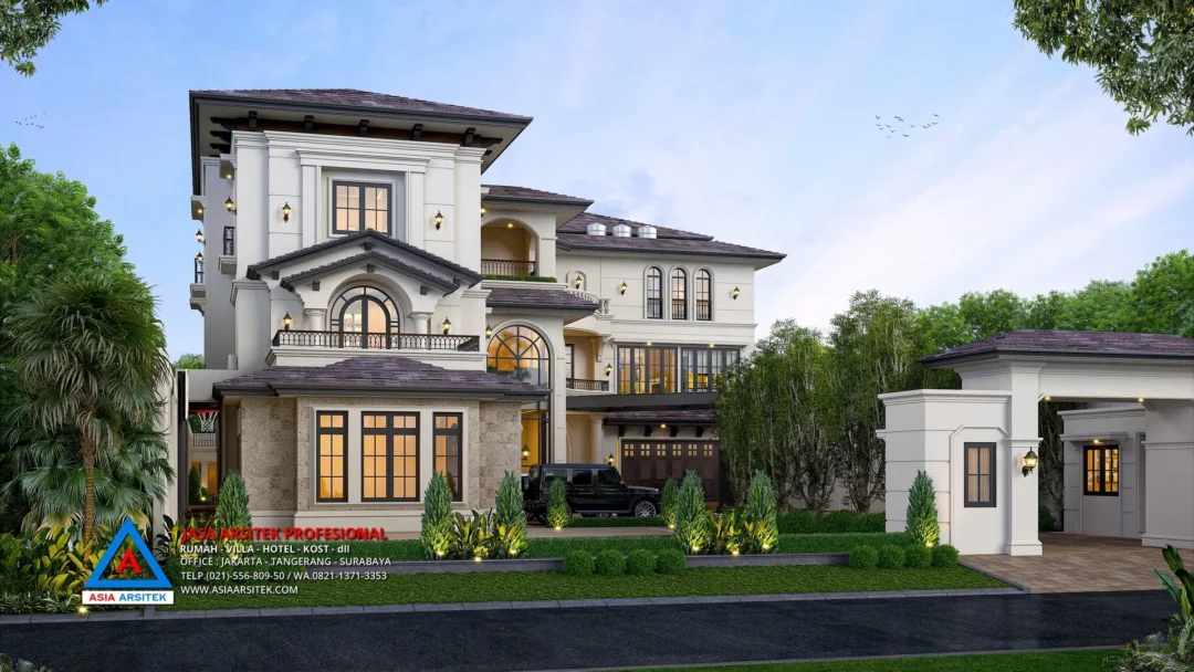 View Depan Jasa Arsitek Desain Rumah Mewah Mediterania 3 Lantai di Tangerang, jasa desain rumah, jasa arsitek rumah, jasa desain interior, jasa desain rumah Tangerang, jasa arsitek rumah Tangerang, jasa arsitek Tangerang