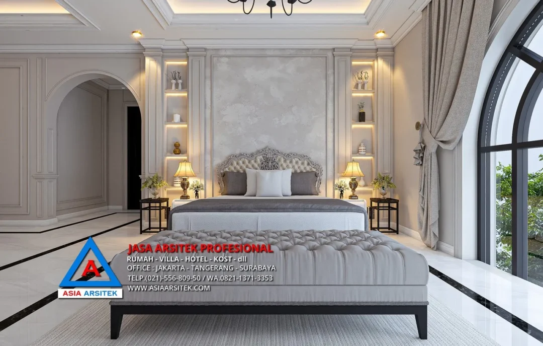 kamar utama Jasa Arsitek Desain Rumah Mewah Mediterania 3 Lantai di Tangerang, jasa desain rumah, jasa arsitek rumah, jasa desain interior, jasa desain rumah Tangerang, jasa arsitek rumah Tangerang, jasa arsitek Tangerang 