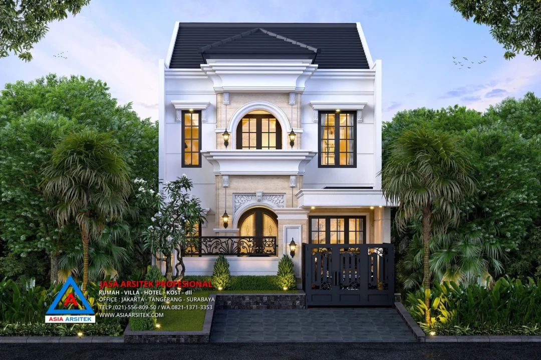 Tampak depan Jasa Arsitek Desain Rumah Mewah Tropis 2 Lantai di Pondok Bambu Jakarta Timur, jasa desain rumah, jasa arsitek rumah, jasa desain interior, jasa desain rumah Jakarta Timur, jasa arsitek rumah Jakarta Timur, jasa arsitek Jakarta Timur