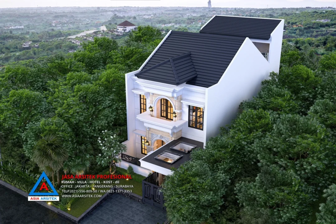 tampak atas Jasa Arsitek Desain Rumah Mewah Tropis 2 Lantai di Pondok Bambu Jakarta Timur, jasa desain rumah, jasa arsitek rumah, jasa desain interior, jasa desain rumah Jakarta Timur, jasa arsitek rumah Jakarta Timur, jasa arsitek Jakarta Timur