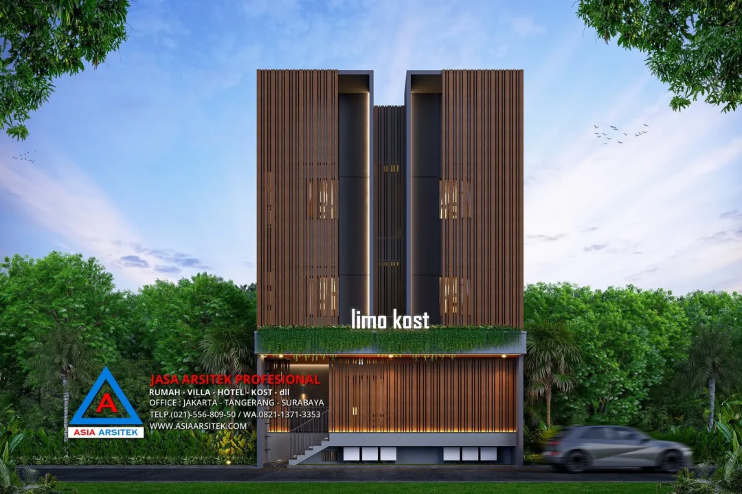tampak depan full Jasa Arsitek Desain Rumah Kos Kosan 4 Lantai di Limo Depok, jasa desain rumah kost, contoh desain kos kosan, contoh desain kos kosan minimalis, contoh desain kos kosan sederhana, contoh desain rumah kost, contoh desain rumah kost 2 lantai, desain bangunan kost minimalis, asia arsitek jasa arsitek desain rumah villa kost hotel, arsitek rumah kost,