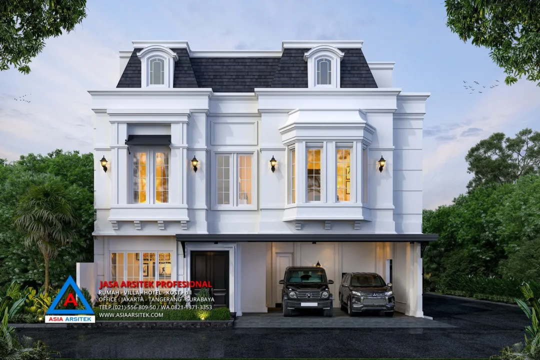 tampak depan Jasa Arsitek Desain Rumah Mewah Tropis 3 Lantai di Cilandak Timur Jakarta Selatan, Jasa Desain Rumah, jasa arsitek rumah, jasa desain arsitek, jasa desain interior, harga jasa desain rumah, harga jasa arsitek rumah, harga jasa arsitek per m2, jasa desain rumah gratis, jasa desain rumah murah, jasa desain rumah dan rab,