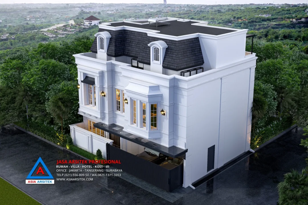 tampak atas Jasa Arsitek Desain Rumah Mewah Tropis 3 Lantai di Cilandak Timur Jakarta Selatan, Jasa Desain Rumah, jasa arsitek rumah, jasa desain arsitek, jasa desain interior, harga jasa desain rumah, harga jasa arsitek rumah, harga jasa arsitek per m2, jasa desain rumah gratis, jasa desain rumah murah, jasa desain rumah dan rab,