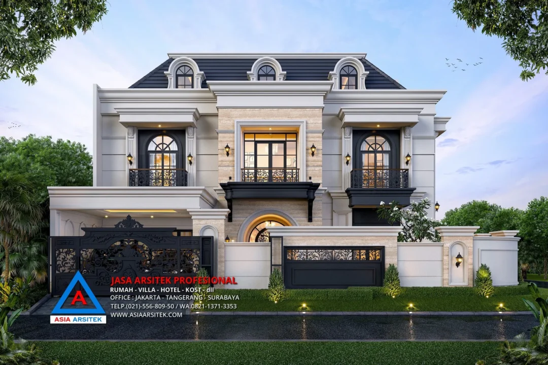 view depan dengan pagar Jasa Arsitek Desain Rumah Mewah Tropis 2 Lantai di BSD City, Jasa Desain Rumah BSD, Jasa Arsitek BSD, Arsitek Depok, Jasa Desain Rumah, jasa arsitek rumah, jasa desain arsitek, jasa desain interior, harga jasa desain rumah, harga jasa arsitek rumah, harga jasa arsitek per m2, jasa desain rumah gratis, jasa desain rumah murah, jasa desain rumah dan rab,