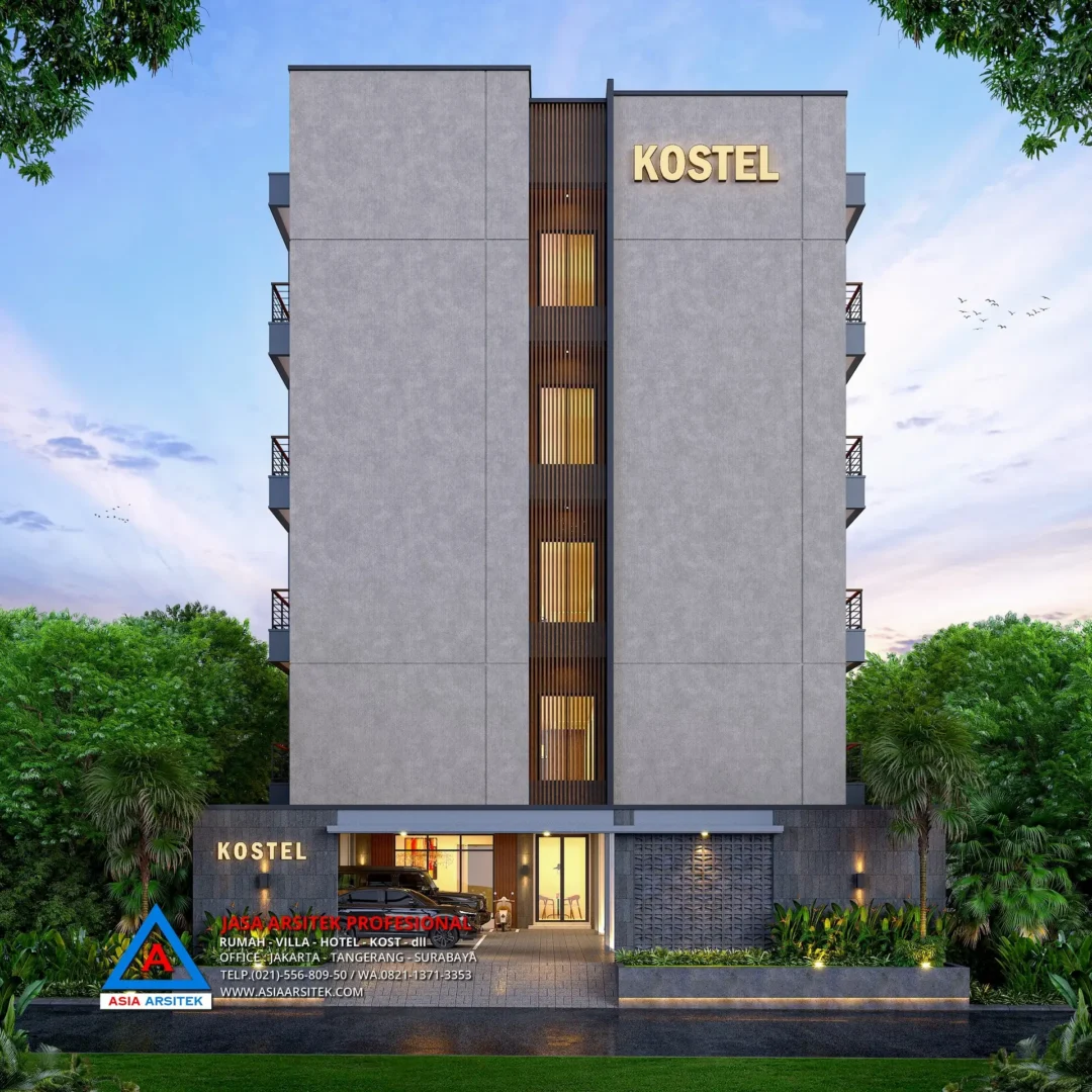 View Depan Jasa Arsitek Desain Kost Kosan 5 Lantai di Cilandak Barat Jakarta Selatan, jasa desain rumah kost, contoh desain kos kosan, contoh desain kos kosan minimalis, contoh desain kos kosan sederhana, contoh desain rumah kost, contoh desain rumah kost 2 lantai, desain bangunan kost minimalis, asia arsitek jasa arsitek desain rumah villa kost hotel, arsitek rumah kost,