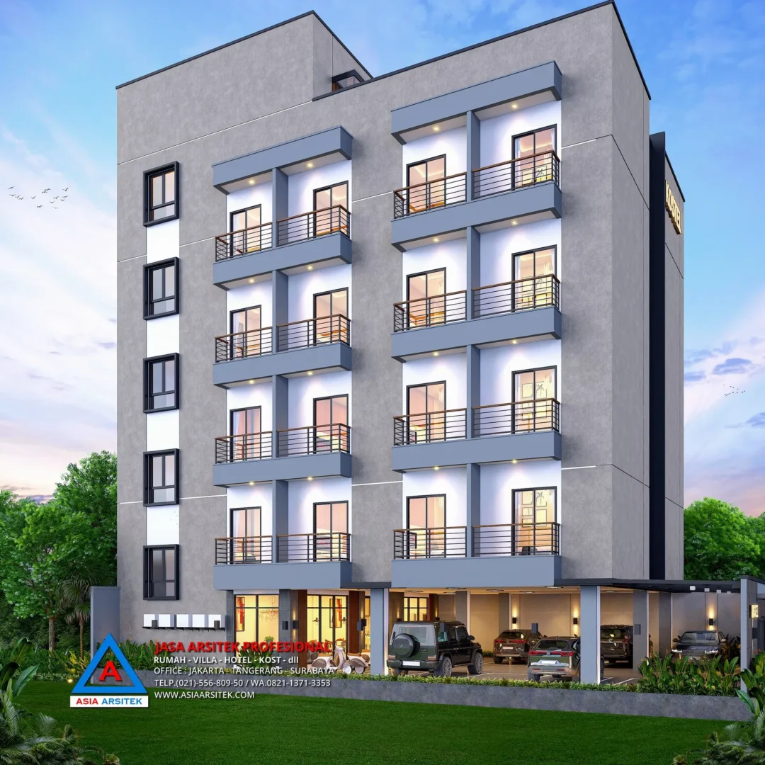View Samping Kiri Jasa Arsitek Desain Kost Kosan 5 Lantai di Cilandak Barat Jakarta Selatan, jasa desain rumah kost, contoh desain kos kosan, contoh desain kos kosan minimalis, contoh desain kos kosan sederhana, contoh desain rumah kost, contoh desain rumah kost 2 lantai, desain bangunan kost minimalis, asia arsitek jasa arsitek desain rumah villa kost hotel, arsitek rumah kost,