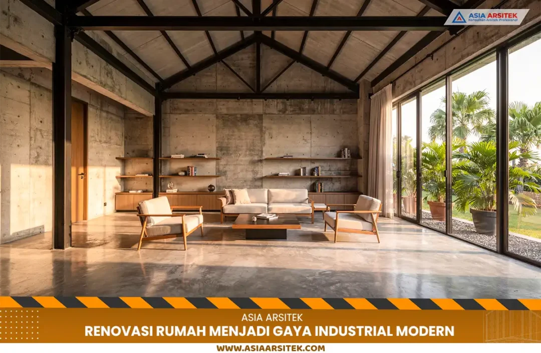 Renovasi rumah menjadi gaya industrial modern dengan material beton ekspos