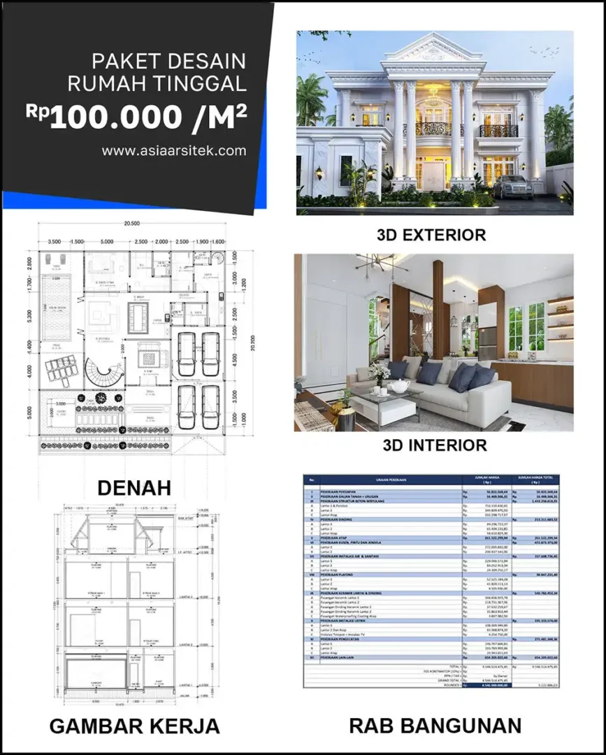 Item Paket Jasa Desain Rumah Arsitek Gambar Rumah Mewah Asia Arsitek