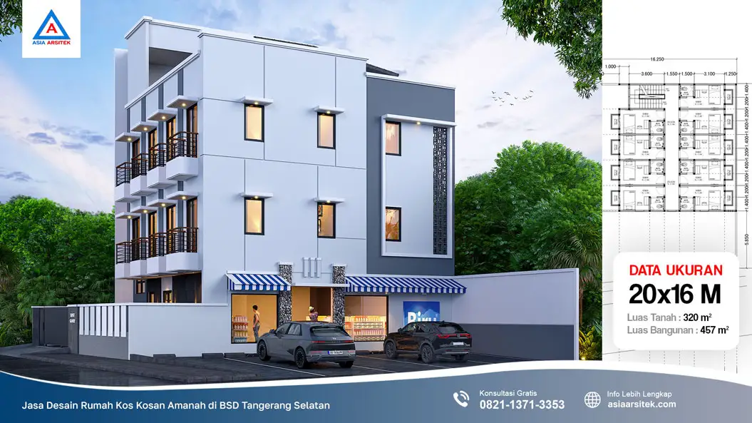 Jasa Desain Rumah Kos Kosan Amanah di BSD Tangerang Selatan, jasa desain rumah kost, contoh desain kos kosan, contoh desain kos kosan minimalis, contoh desain kos kosan sederhana, contoh desain rumah kost, contoh desain rumah kost 2 lantai, desain bangunan kost minimalis, asia arsitek jasa arsitek desain rumah villa kost hotel, arsitek rumah kost,
