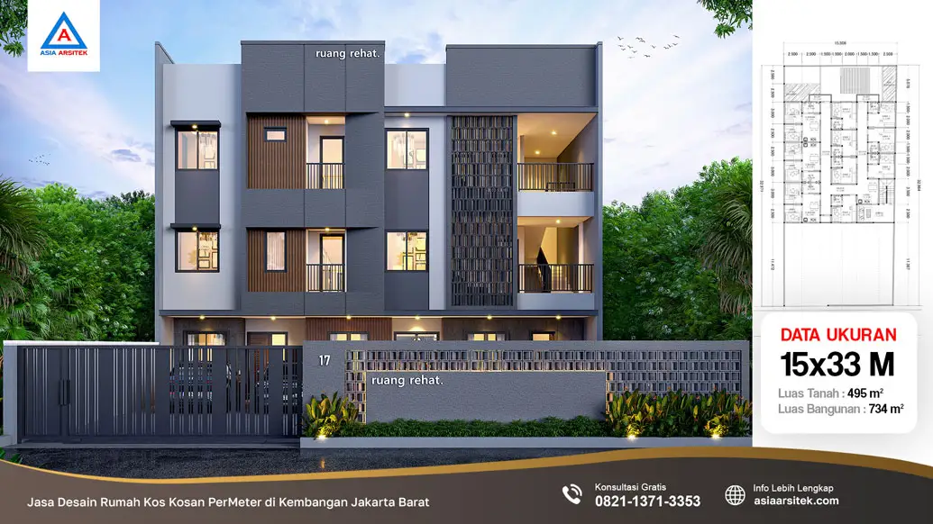 Jasa Desain Rumah Kos Kosan PerMeter di Kembangan Jakarta Barat, jasa desain rumah kost, contoh desain kos kosan, contoh desain kos kosan minimalis, contoh desain kos kosan sederhana, contoh desain rumah kost, contoh desain rumah kost 2 lantai, desain bangunan kost minimalis, asia arsitek jasa arsitek desain rumah villa kost hotel, arsitek rumah kost,