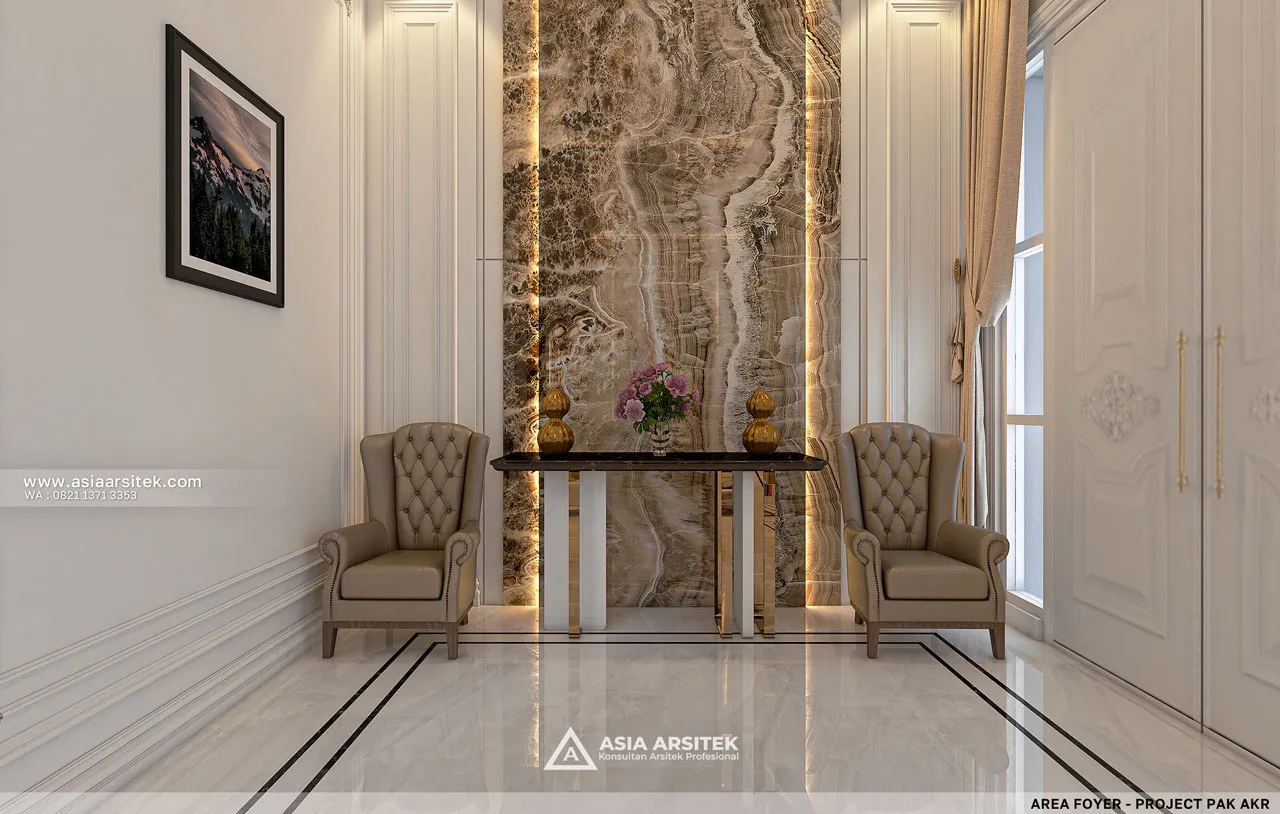 Desain Area Foyer Entrance Hall Rumah Klasik Mewah 2 Lantai Jambi