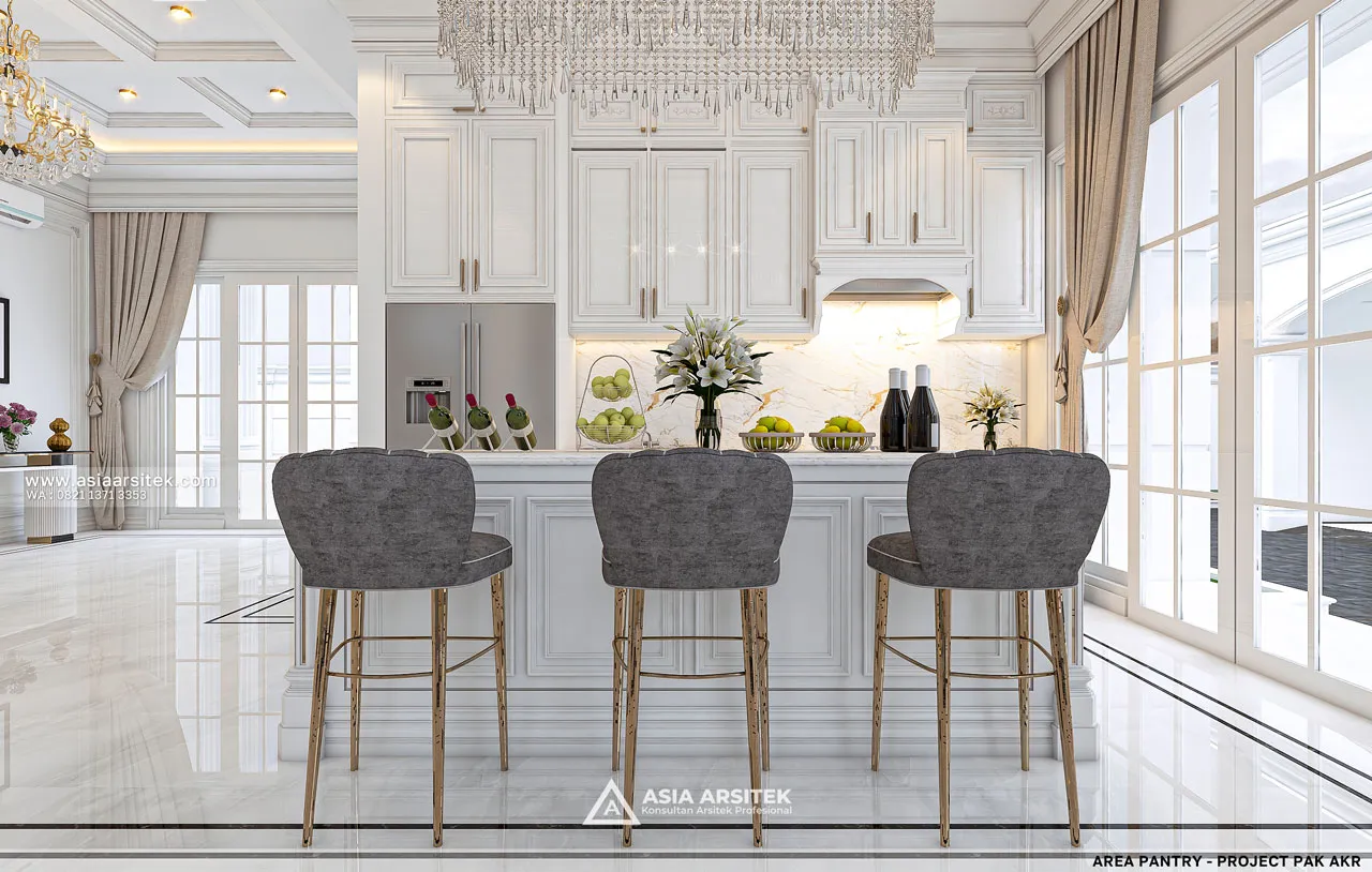 Desain Area Pantry Dapur Bersih Rumah Klasik Mewah 2 Lantai Jambi