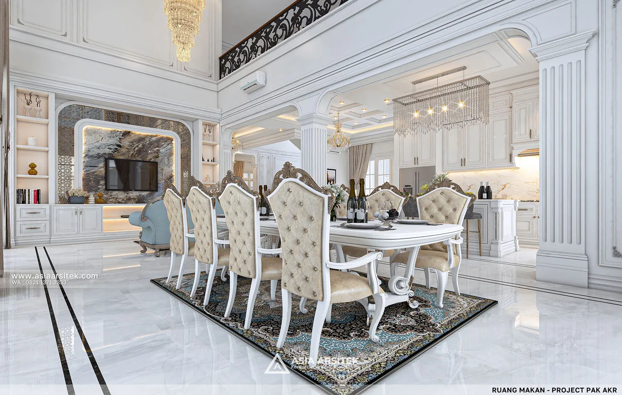 Desain Ruang Makan Mewah Dining Set Rumah Klasik 2 Lantai Jambi