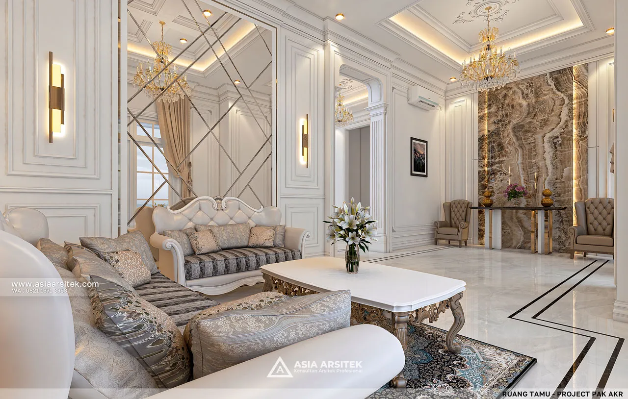 Sudut Sofa Klasik Mewah Ruang Tamu Rumah 2 Lantai Jambi