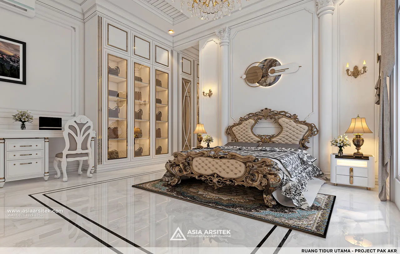 Area WIC Walk-In Closet Kamar Tidur Utama Rumah Klasik Mewah Jambi