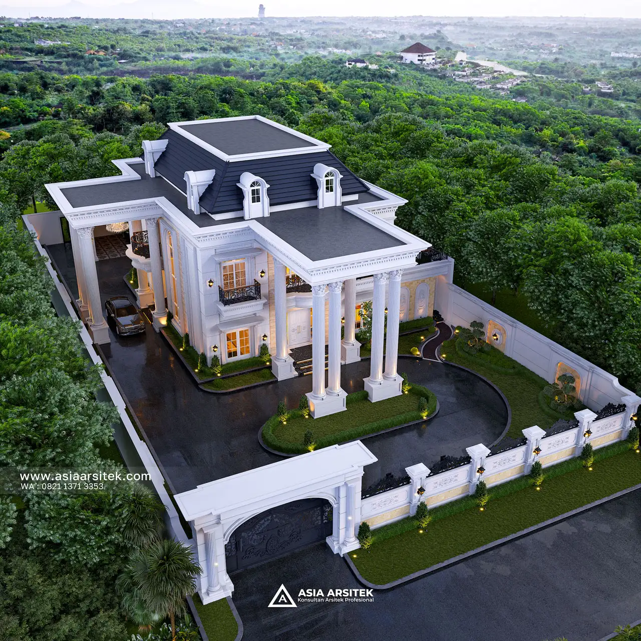 View Aerial Tampak Atas Rumah Klasik Mewah 2 Lantai Jambi