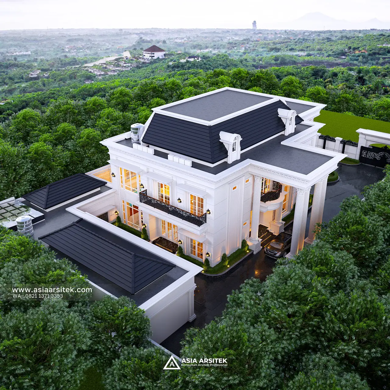 View Aerial Tampak Atas Rumah Klasik Mewah 2 Lantai Jambi