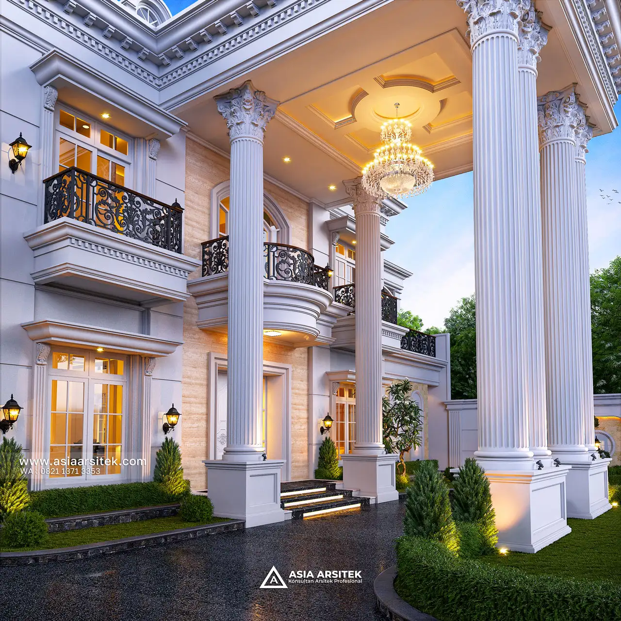 Tampak Depan Malam Pencahayaan Warm White Rumah Klasik Jambi