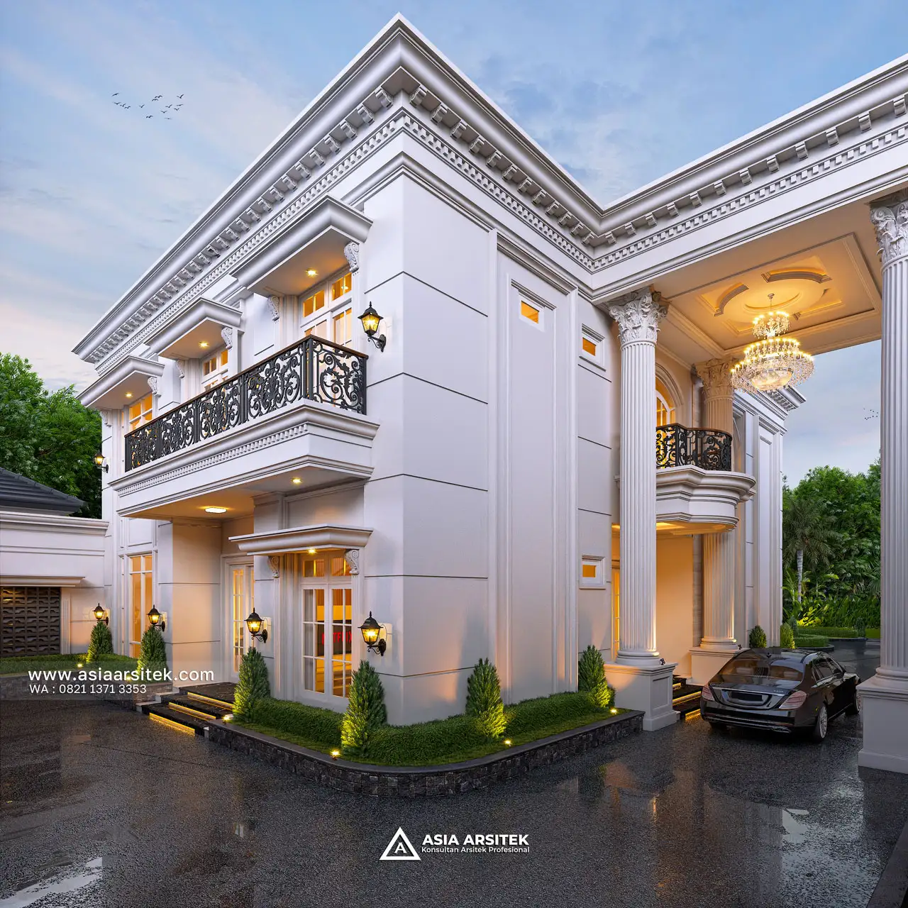 Tampak Sudut Perspektif Kiri Rumah Klasik 2 Lantai Jambi