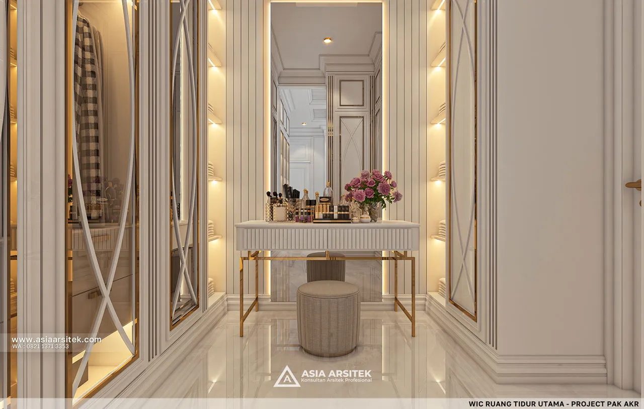 Desain Walk-In Closet WIC Kamar Utama Rumah Klasik 2 Lantai Jambi