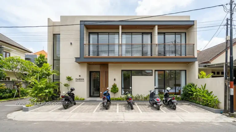 gambar kost 2 lantai modern dengan desain minimalis dan tampilan fasad rapi