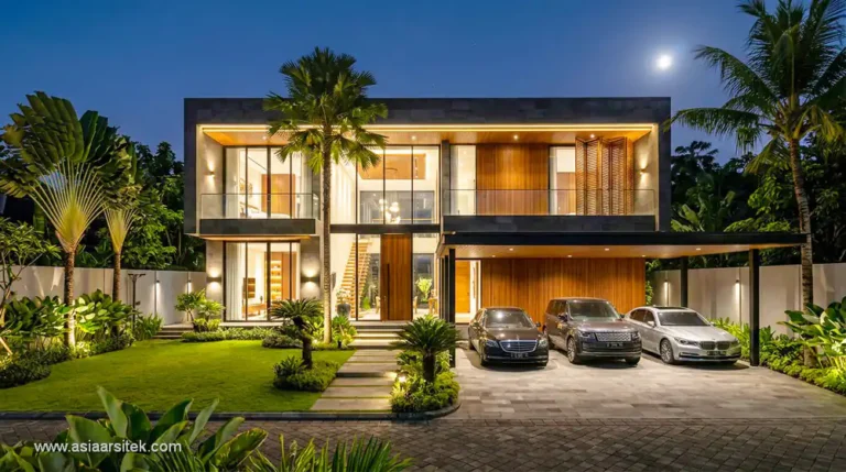 rumah mewah 2 lantai dengan desain modern elegan dan fasad premium