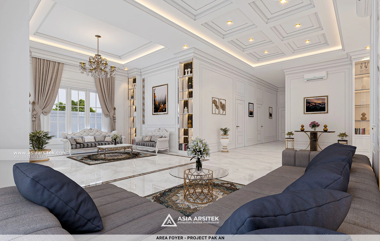Desain Area Foyer Luas Rumah Klasik 1 Lantai Bapak AN di Ogan Ilir Sumatera Selatan