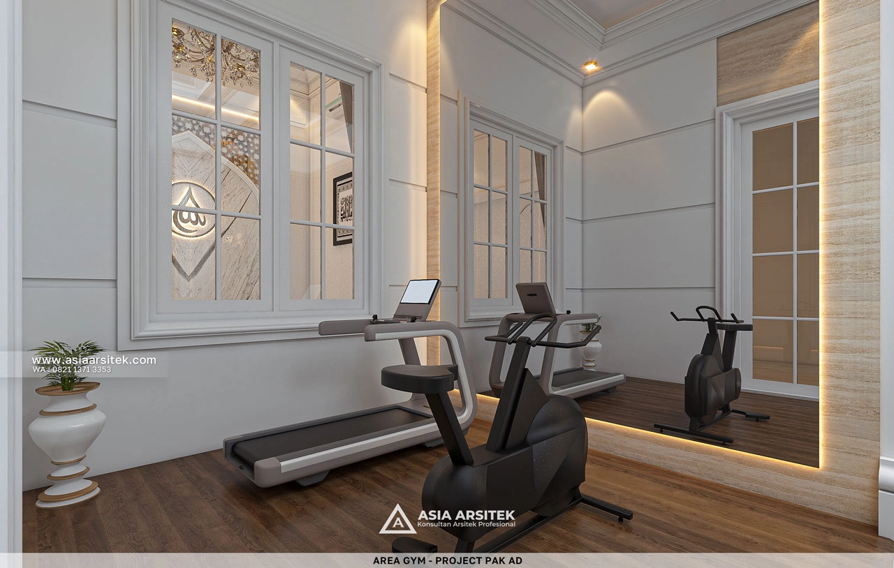 Desain Area GYM Elegan Rumah Klasik 2 Lantai Bapak AD di Kebon Jeruk Jakarta Barat