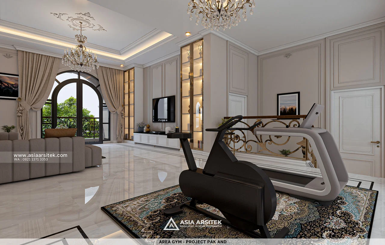 Desain Area Gym Rumah Tropis 3 Lantai Bapak AND di Modernland Tangerang