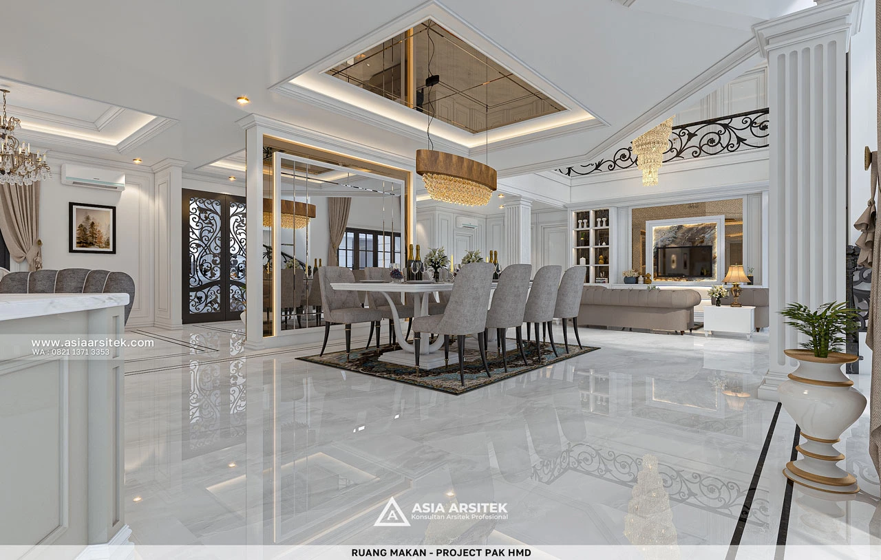 Desain Area Makan Rumah Klasik 2 Lantai Bapak HMD di BSD Tangerang Selatan