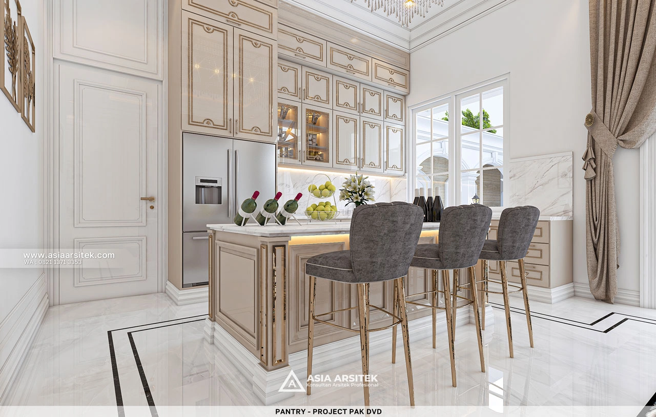 Desain Area Pantry Mewah Rumah Klasik 1 Lantai Bapak DVD di Pulang Pisau Kalimantan Tengah