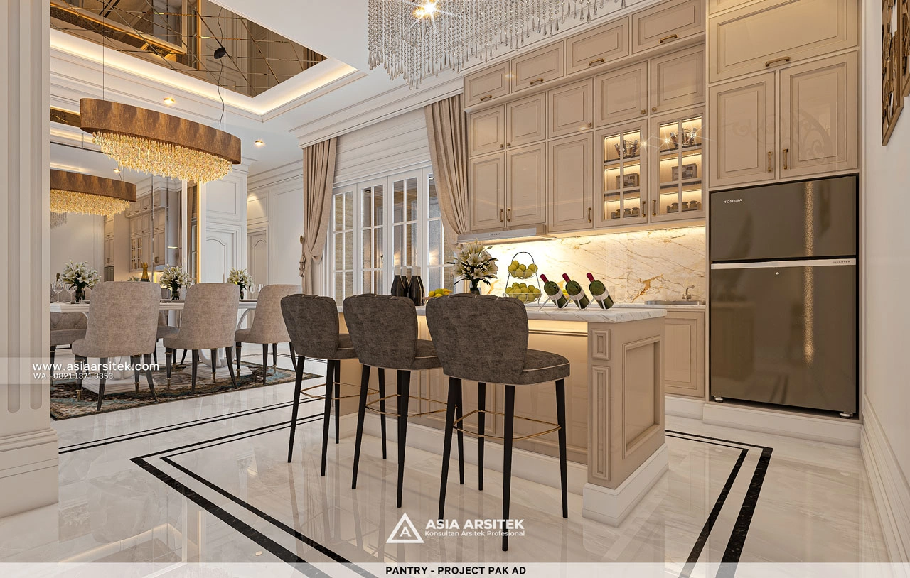 Desain Area Pantry Rumah Klasik 2 Lantai Bapak AD di Kebon Jeruk Jakarta Barat