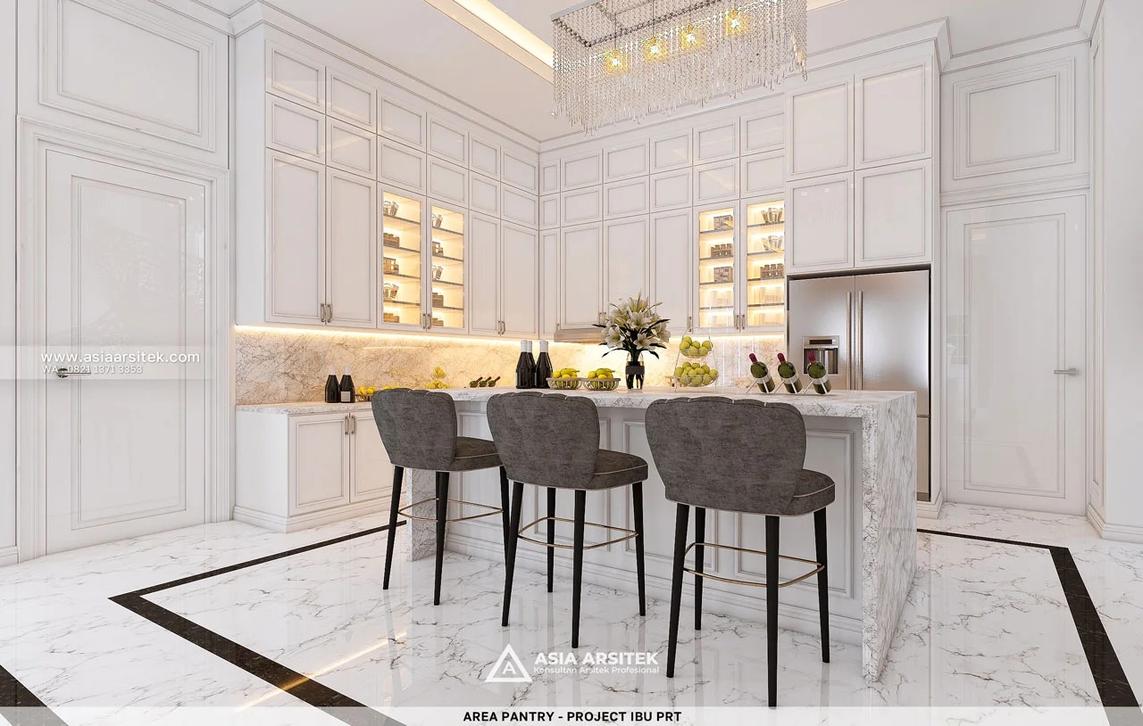 Desain Area Pantry Rumah Klasik 2 Lantai Ibu PRT di Tanjung Priok Jakarta Utara