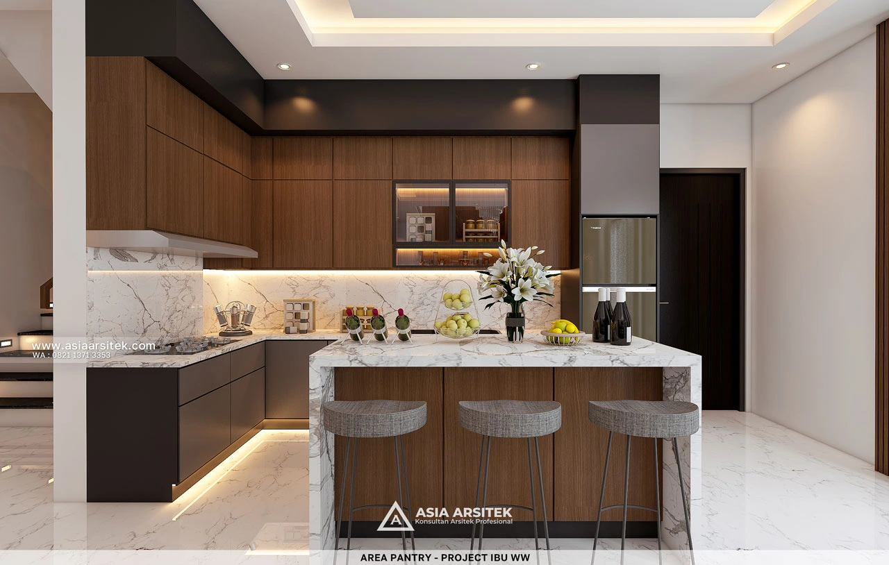 Desain Area Pantry Rumah Modern 2 Lantai Ibu WW Surabaya Jawa Timur