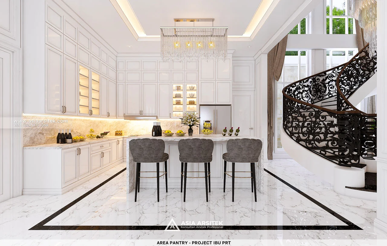 Desain Area Pantry dan Tangga Rumah Klasik 2 Lantai Ibu PRT di Tanjung Priok Jakarta Utara