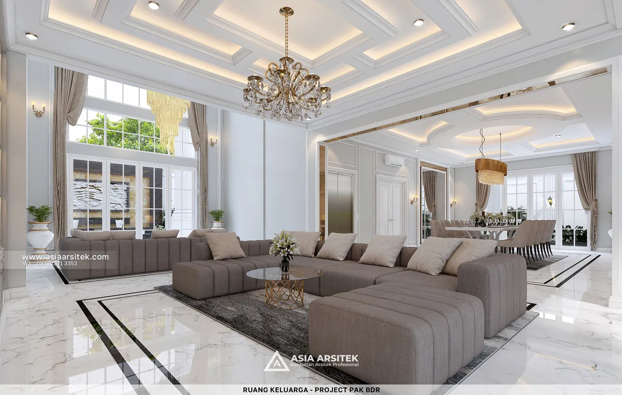 Desain Area Ruang Keluarga Rumah Klasik 4 Lantai Bapak BDR di Cibitung Bekasi