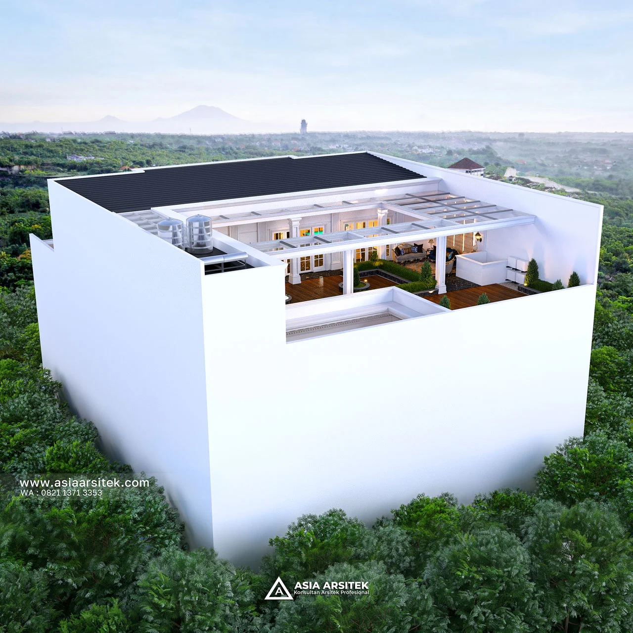 Desain Atas Belakang Rumah Klasik 4 Lantai Bapak ALY di Kelapa Gading Jakarta Utara