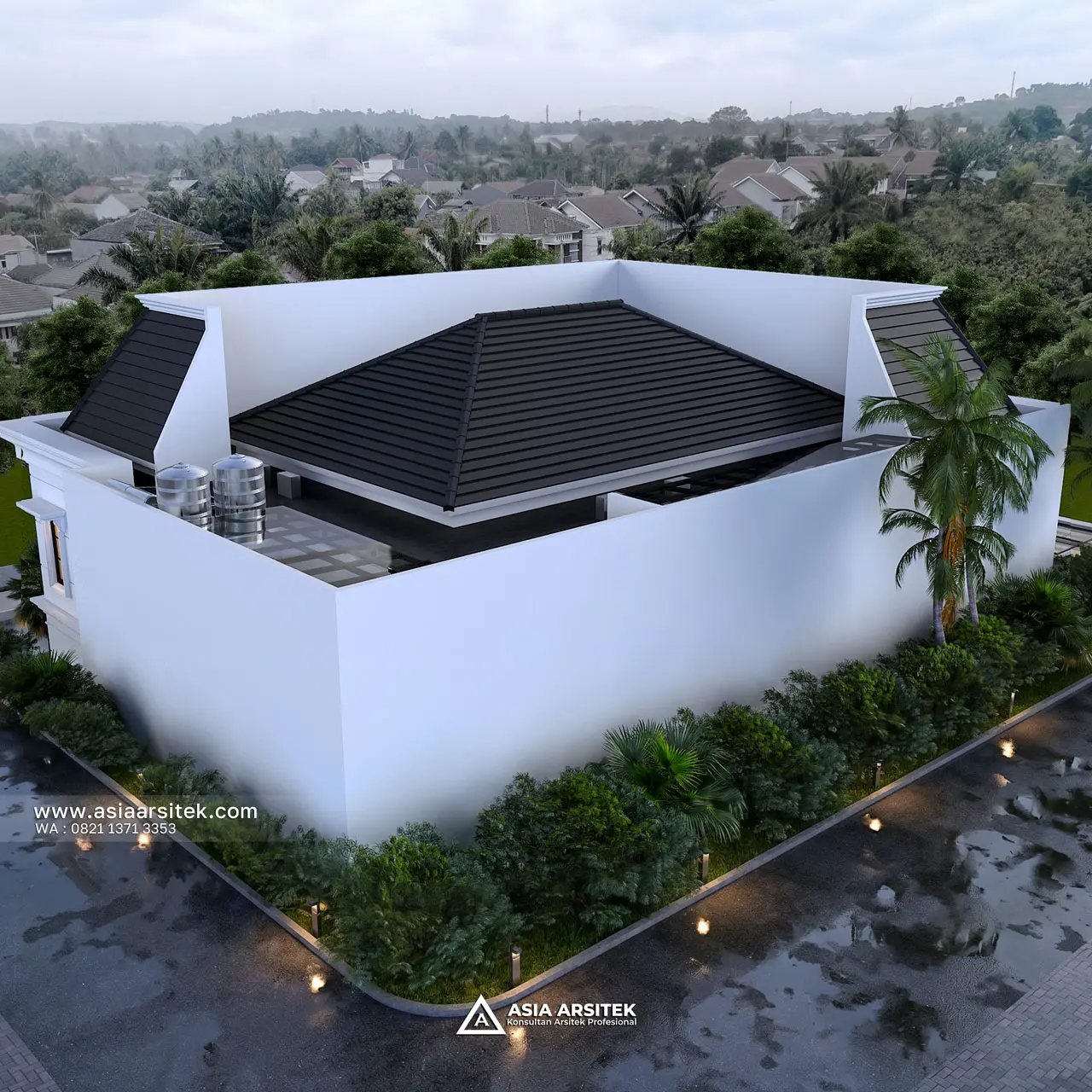 Desain Atas Belakang Rumah Tropis 2 Lantai Bapak HRT Bogor Jawa Barat