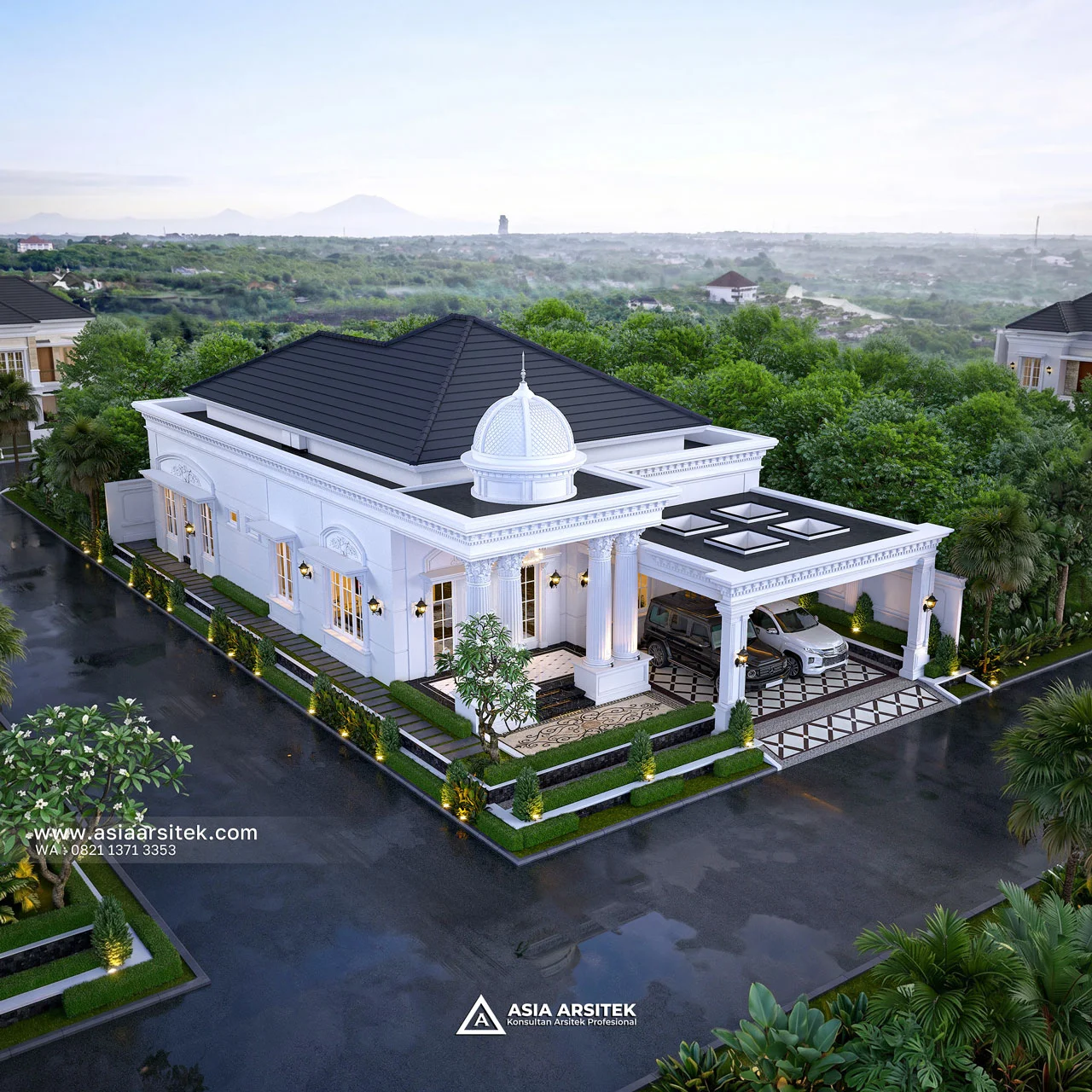 Desain Atas Depan Rumah Klasik 1 Lantai Bapak AN di Ogan Ilir Sumatera Selatan