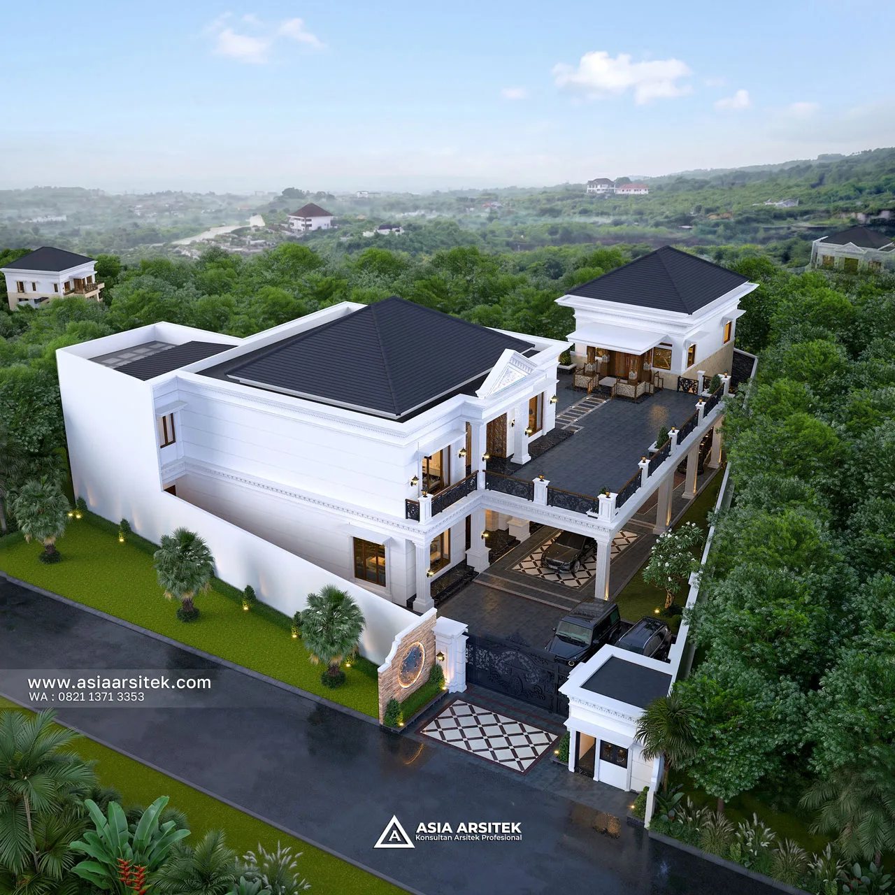 Desain Atas Depan Rumah Klasik 2 Lantai Bapak IZL di Jatiuwung Tangerang