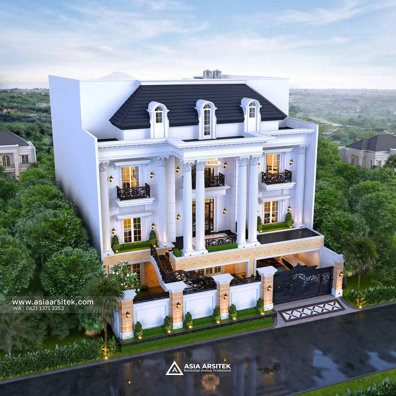 Desain Atas Rumah Klasik 4 Lantai Bapak ALY di Kelapa Gading Jakarta Utara