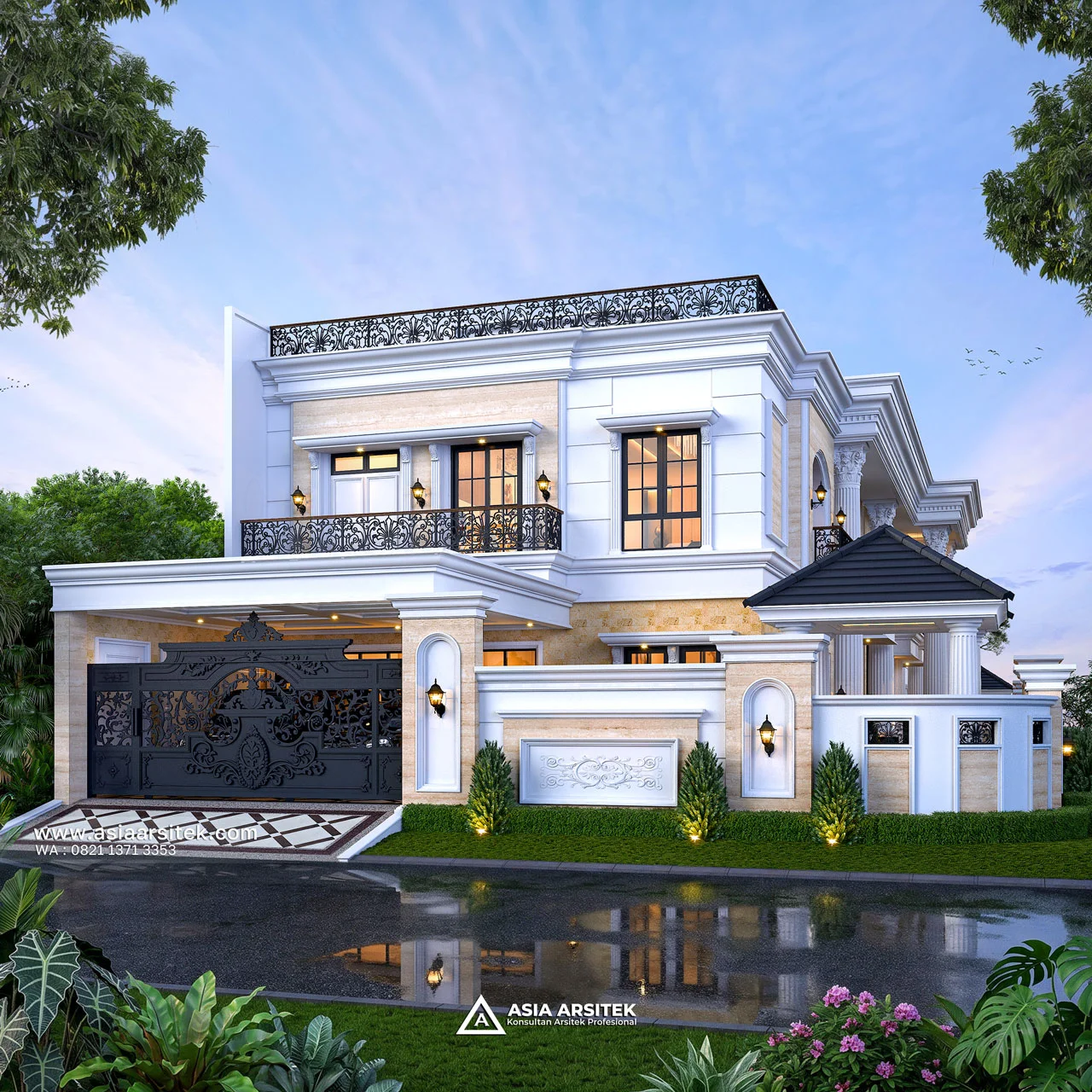 Desain Belakang Dengan Pagar Rumah Klasik 2 Lantai Bapak GHRN di Tambun Bekasi