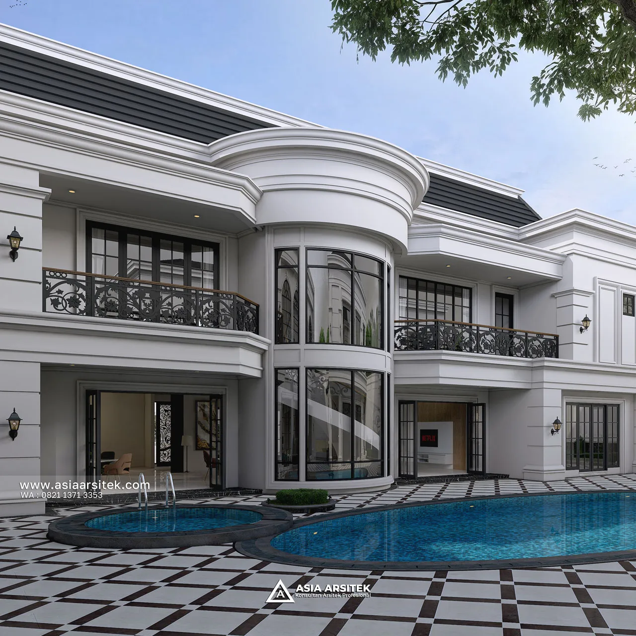 Desain Belakang Rumah Klasik 2 Lantai Bapak HMD di BSD Tangerang Selatan