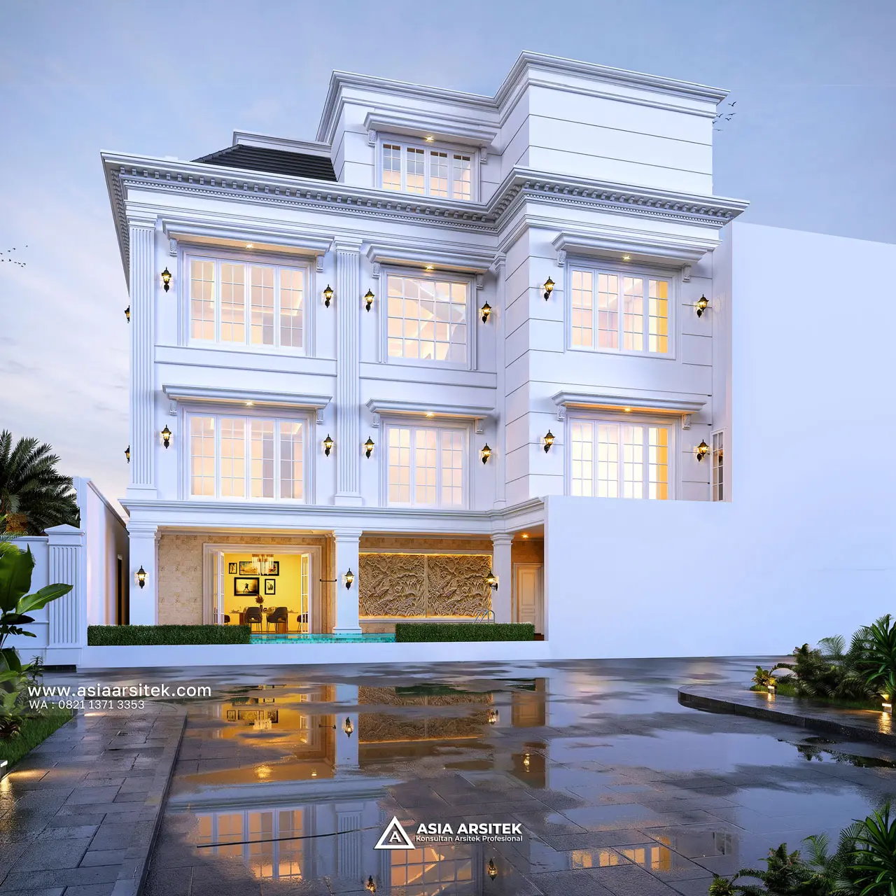 Desain Belakang Rumah Klasik 3 Lantai Bapak ZKN di Cikupa Tangerang