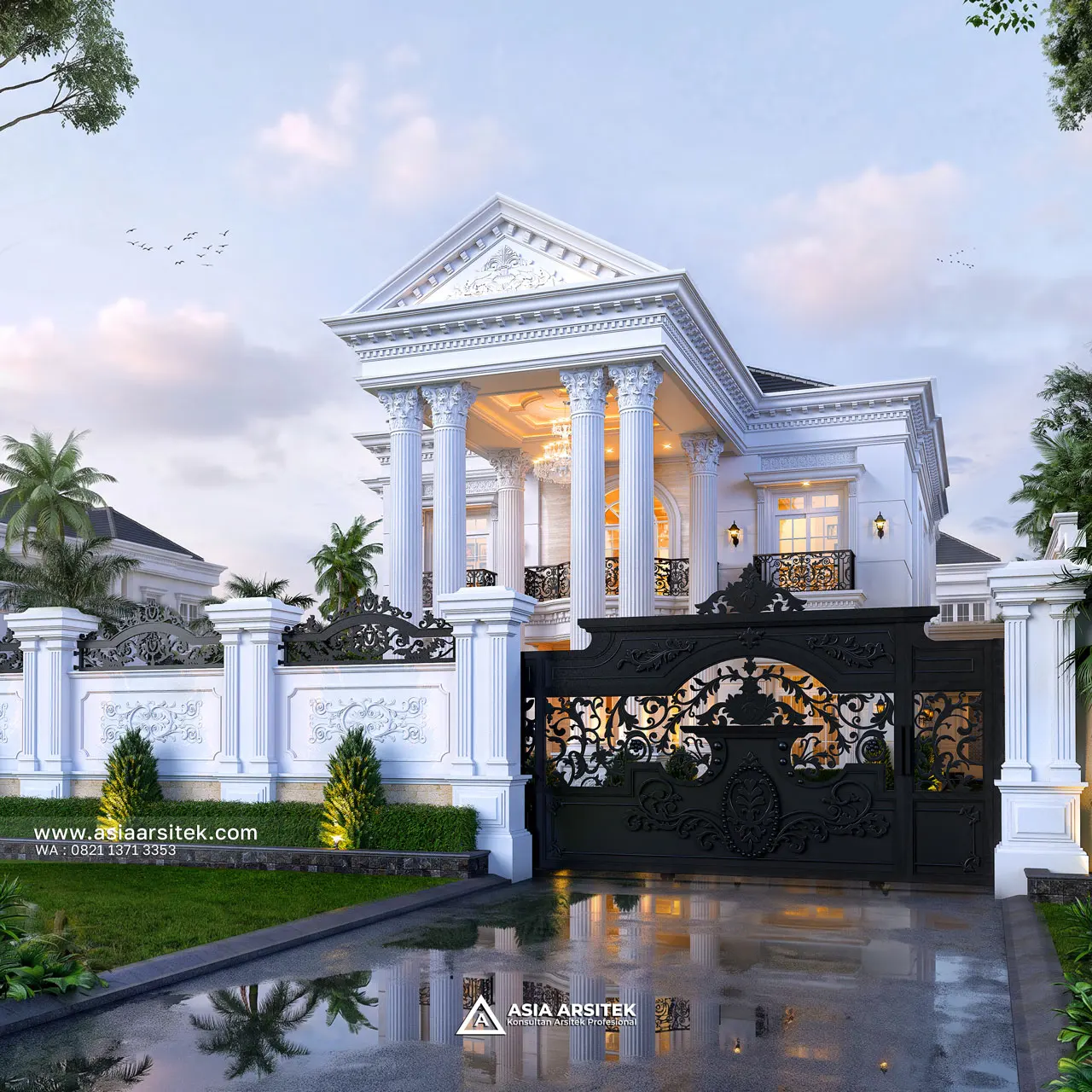 Desain Depan Pagar Rumah Klasik 2 Lantai Ibu DNDF di Bengkulu