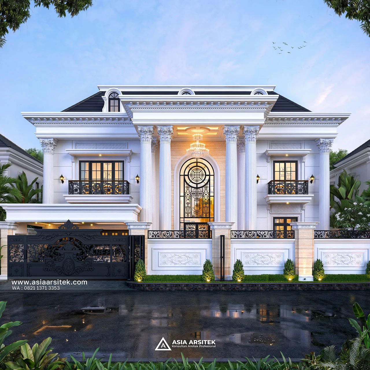 Desain Depan Pagar Rumah Klasik 3 Lantai Bapak EKS di Kelapa Dua Tangerang
