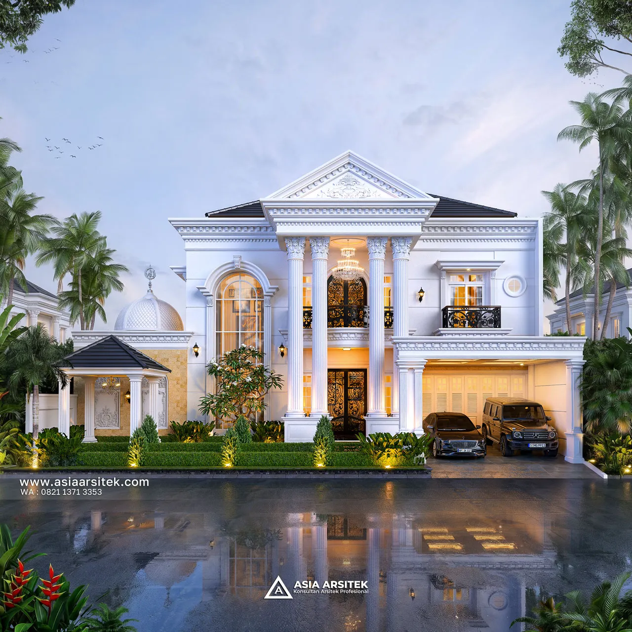 Desain Depan Rumah Klasik 2 Lantai Pak MFT di Sawangan Depok