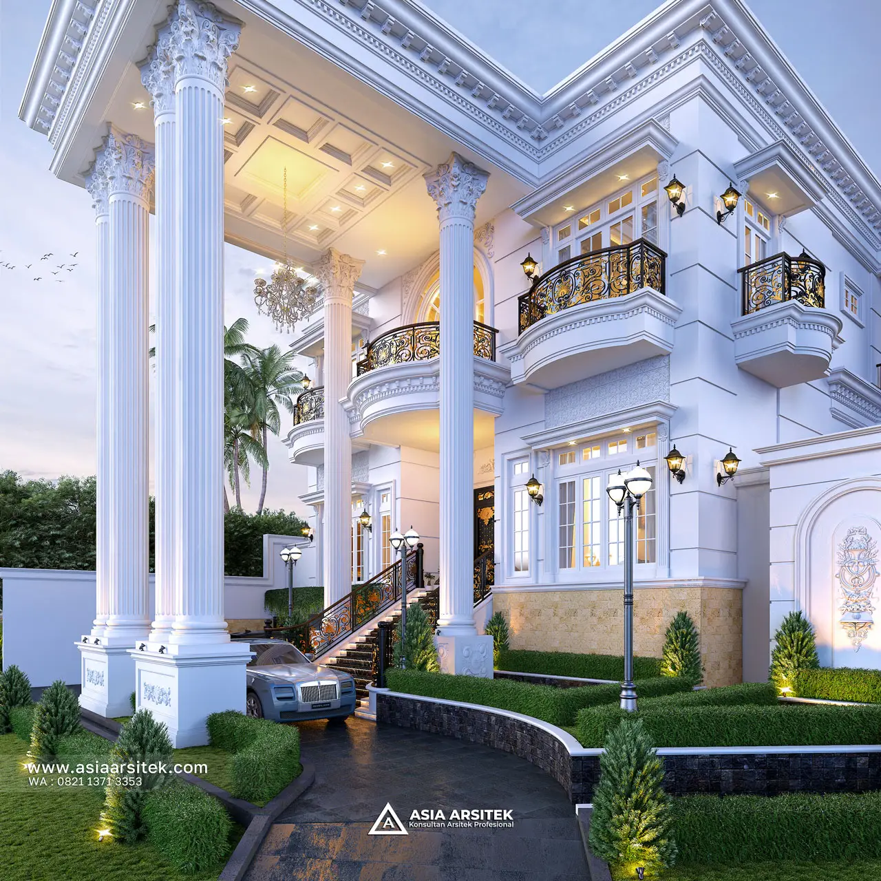 Desain Drop Off Rumah Klasik 3 Lantai Bapak LMN di Sentul City Bogor
