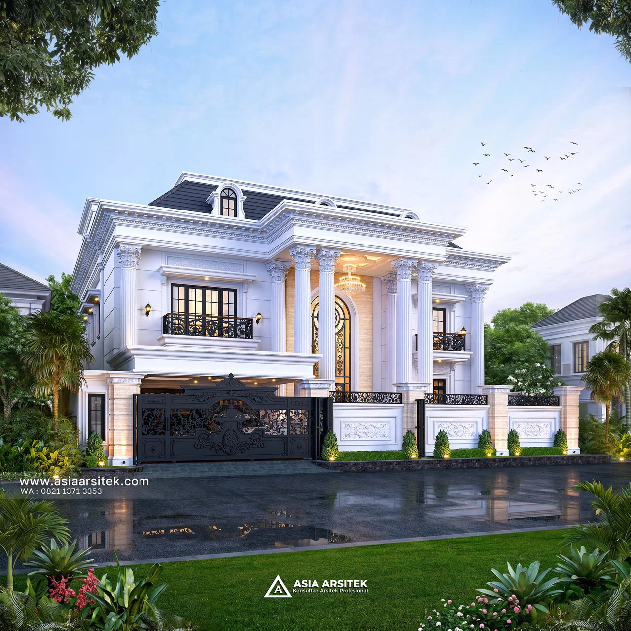 Desain Fasad Dengan Pagar Rumah Klasik 3 Lantai Bapak EKS di Kelapa Dua Tangerang